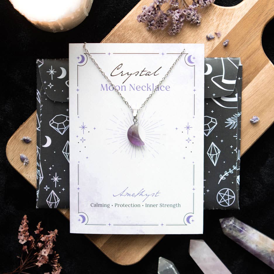 Greeting Card - Amethyst Crystal Moon Necklace