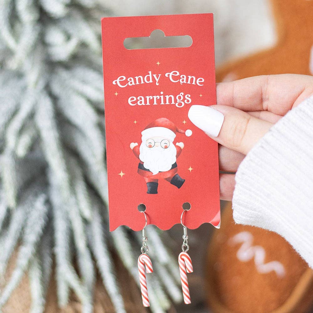 Earrings - Dangling Candy Cane