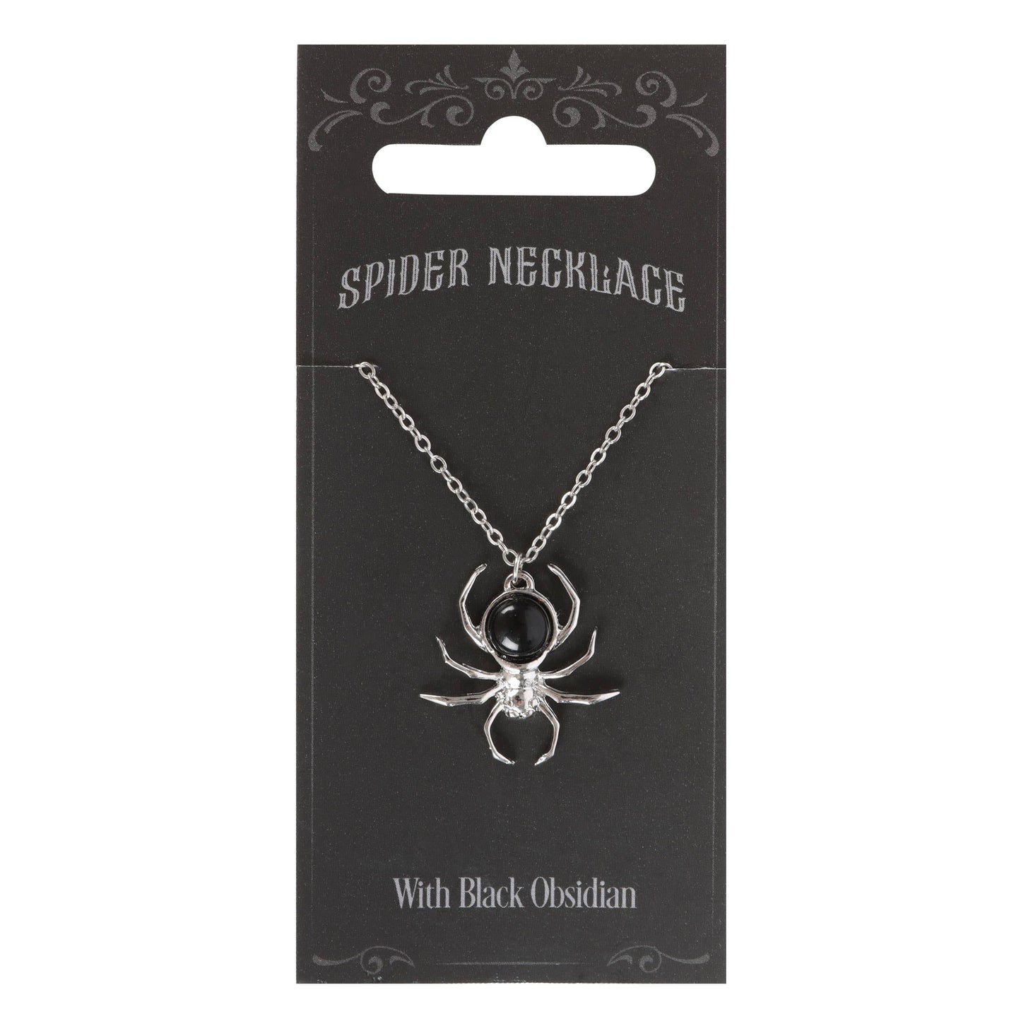 Gothic Black Obsidian Spider Pendant Necklace