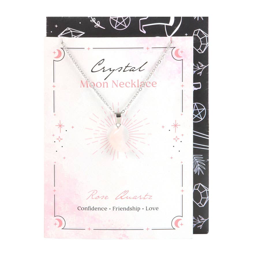 Greeting Card - Rose Quartz Crystal Moon Necklace