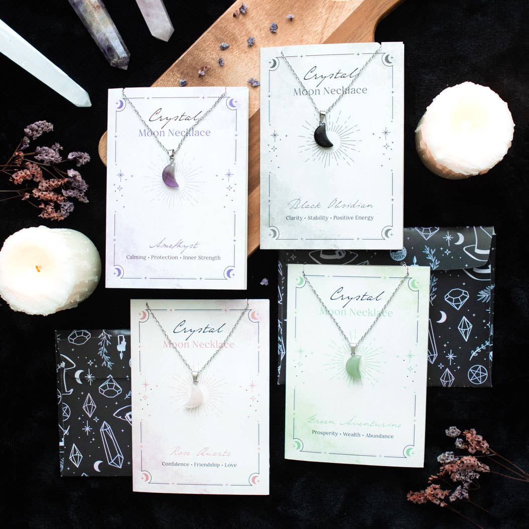 Greeting Card - Amethyst Crystal Moon Necklace