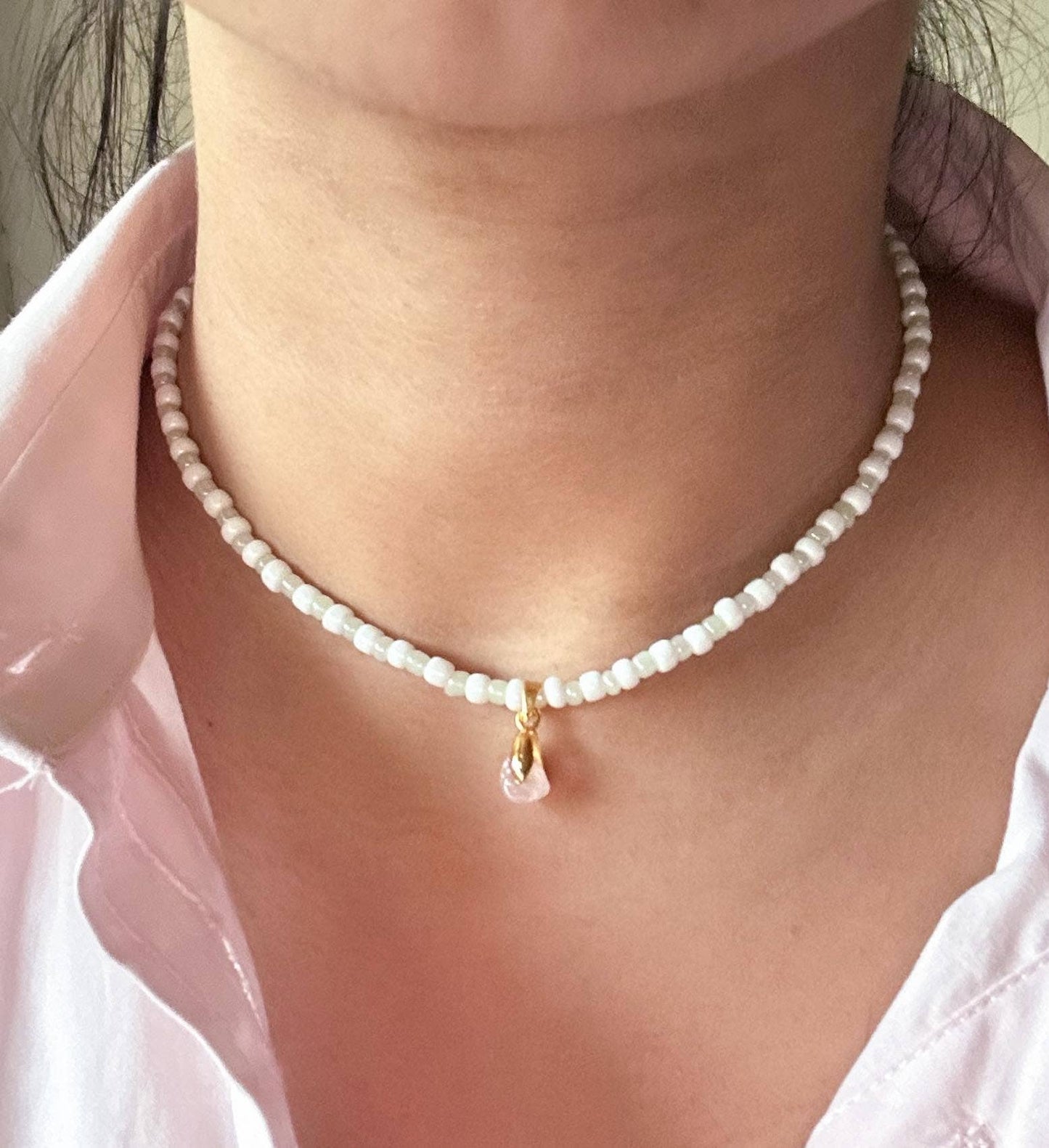 Chocker Beaded Crystal Pendant Necklace
