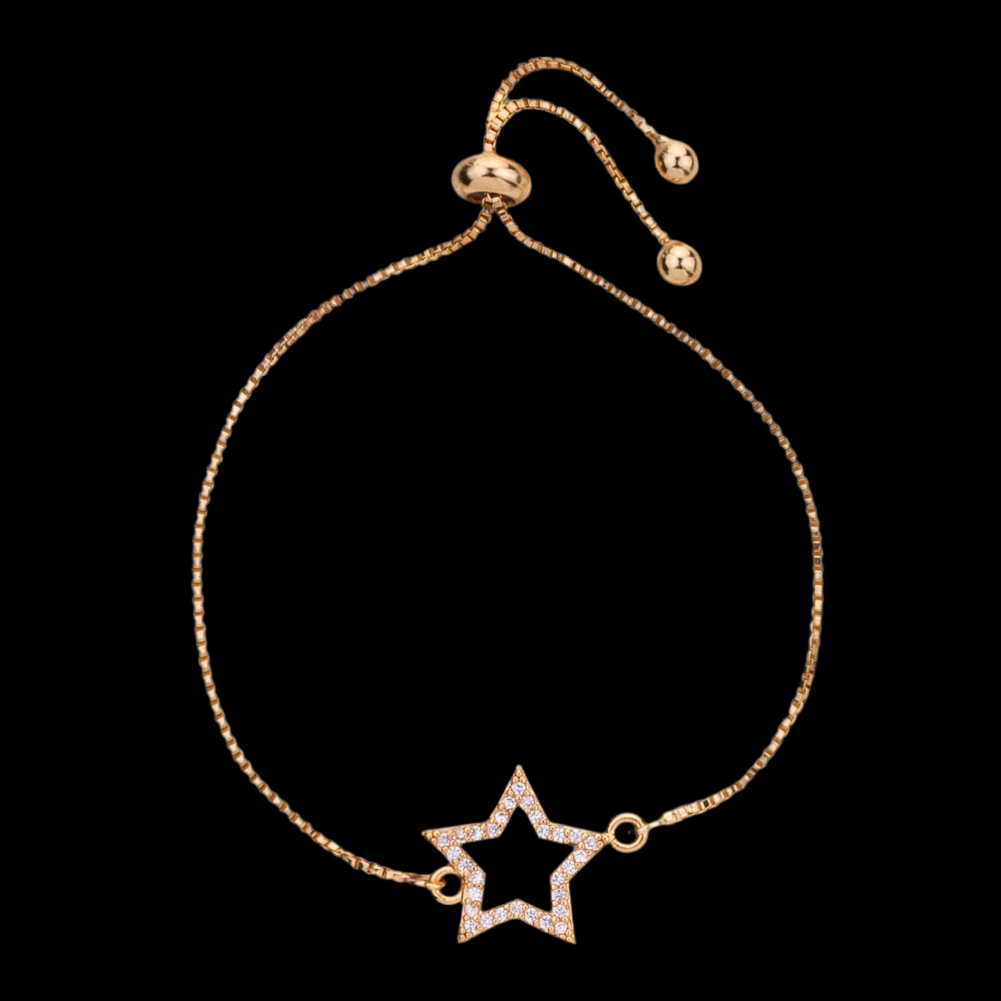 Vivienne Star Drawstring Bracelet in Gold Cubic Zirconia