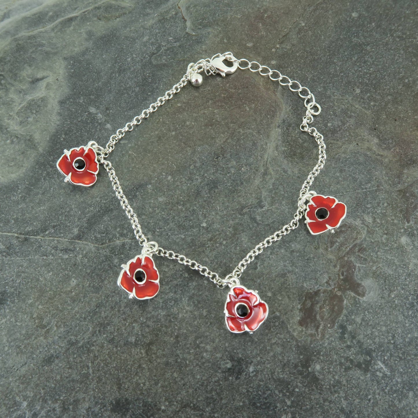 Poppy Flower Charm Bracelet