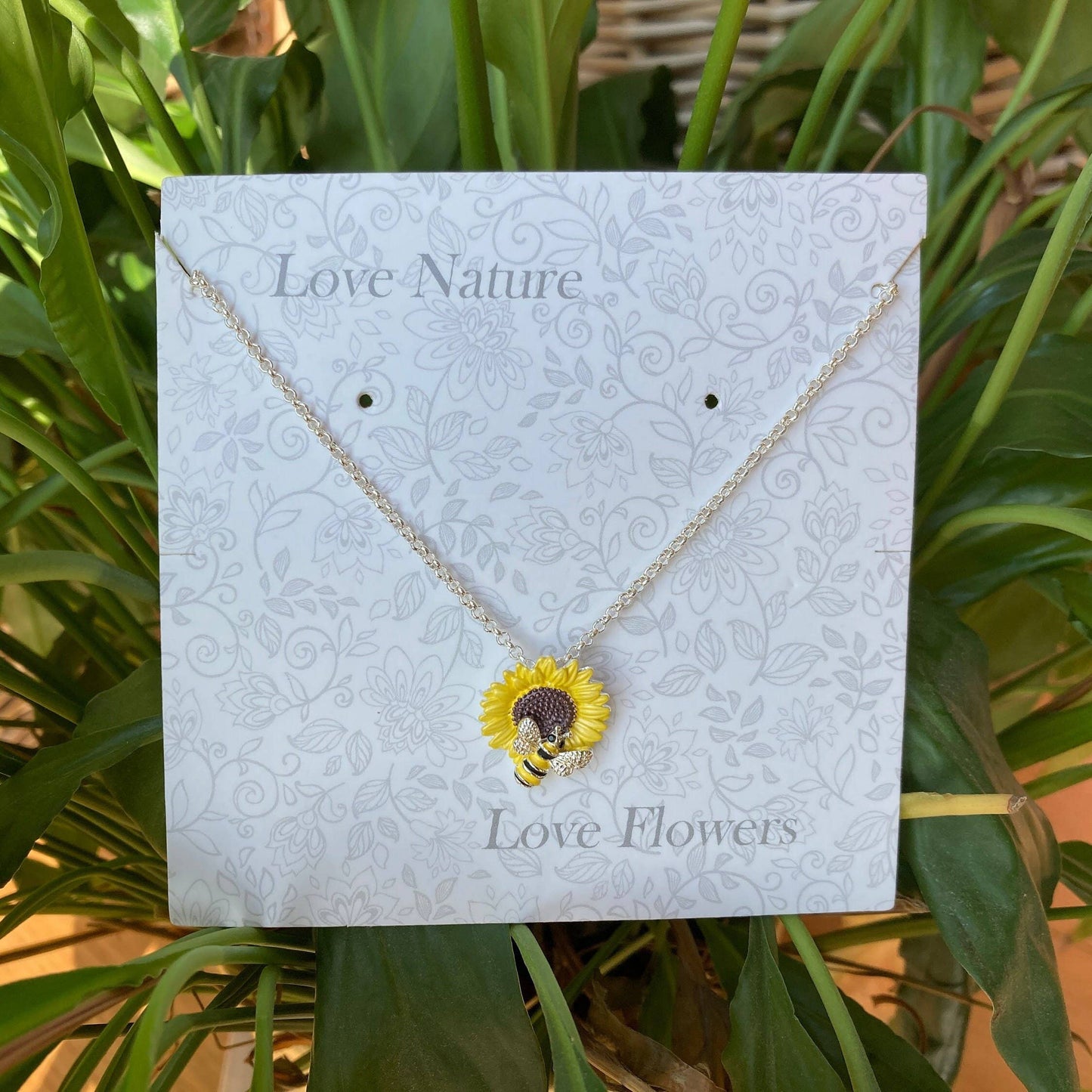 Sunflower With Bee Yellow Flower Pendant Necklace