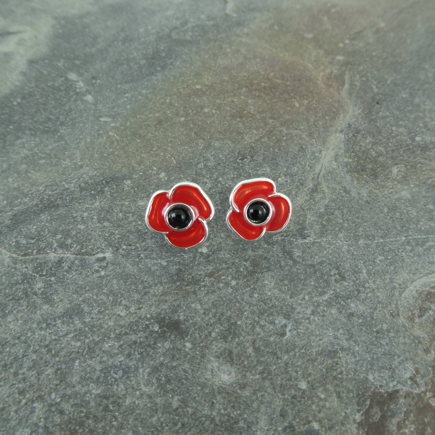 Earrings - Red Poppy Flower Stud