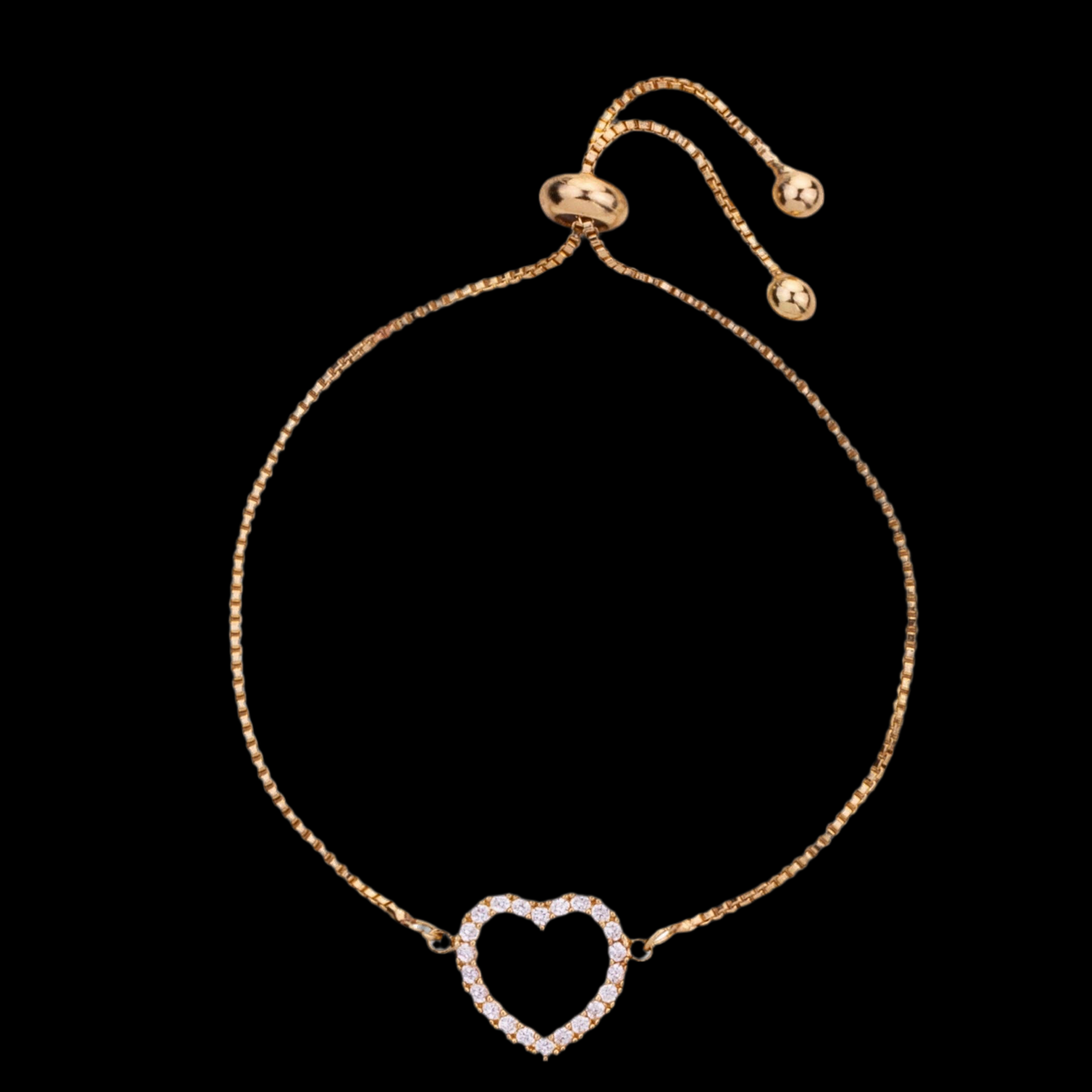 Vivienne Heart Drawstring Bracelet Gold Cubic Zirconia