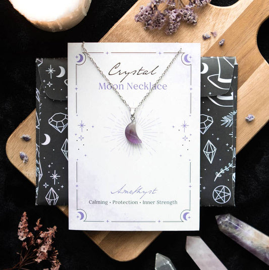 Greeting Card - Amethyst Crystal Moon Necklace