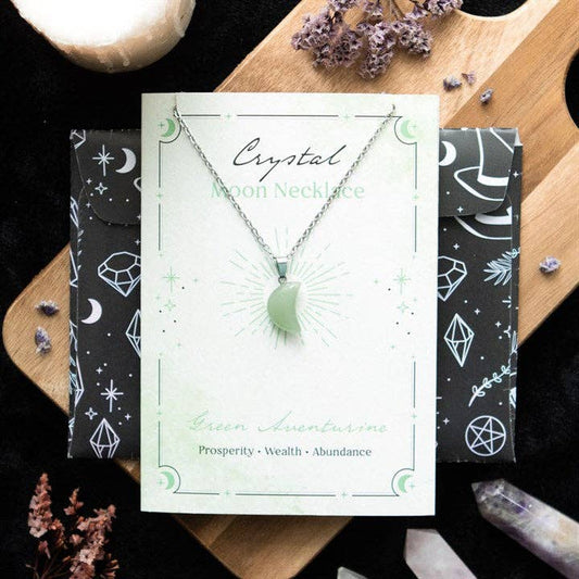 Greeting Card - Green Crystal Moon Necklace