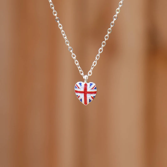 Union Jack Flag - Petite Heart Shaped Necklace