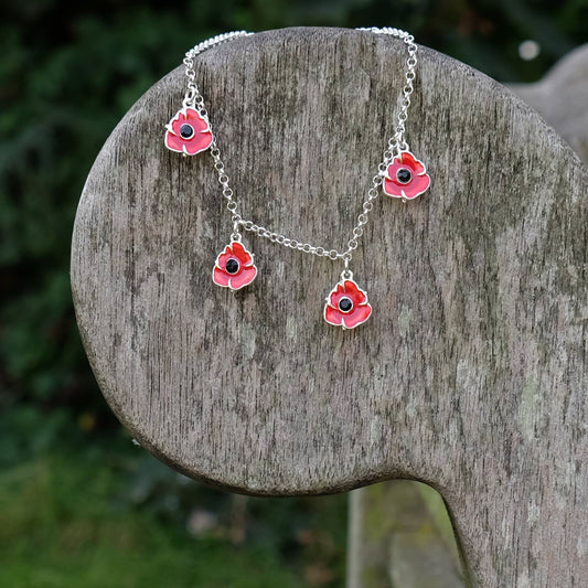 Poppy Flower Charm Bracelet