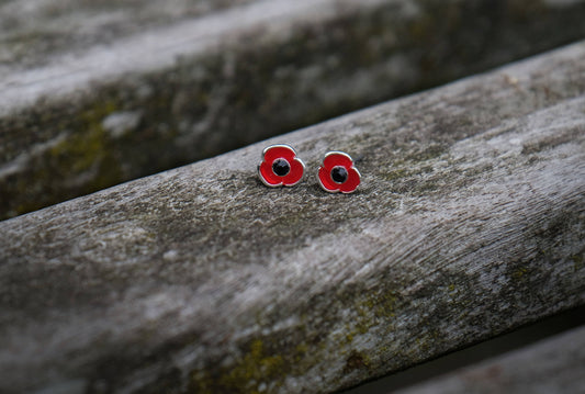 Earrings - Red Poppy Flower Stud