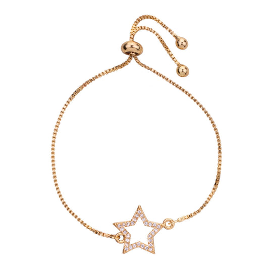 Vivienne Star Drawstring Bracelet in Gold Cubic Zirconia